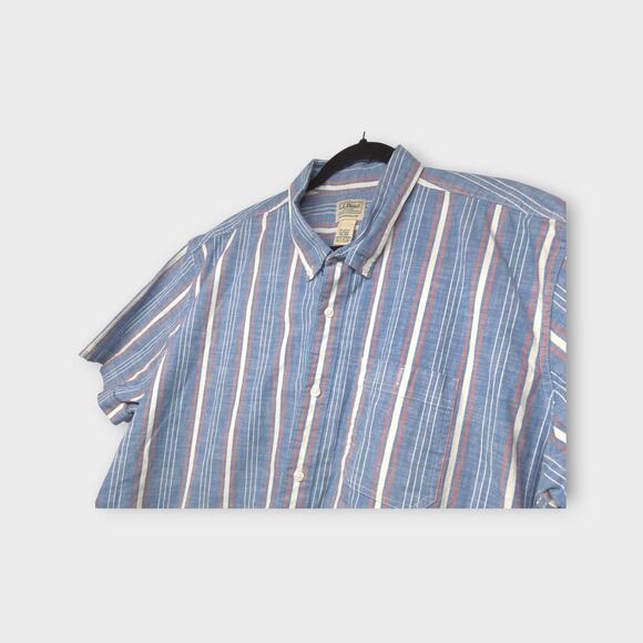 Mens L.L. Bean Blue Striped Button Down Short Sleeve Shirt Size XXL - Picture 1 of 7